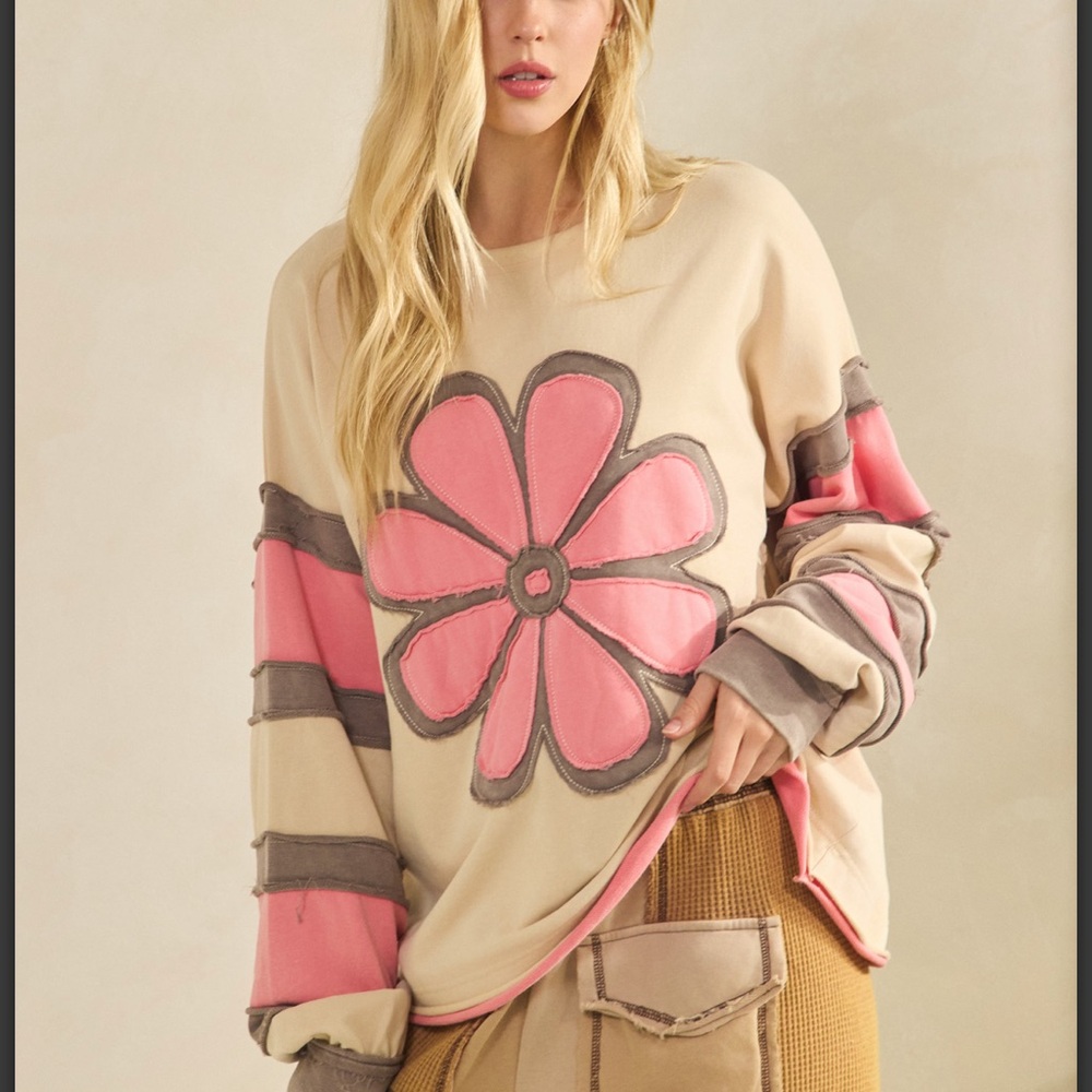 31 💕 Sage + Fig Floral Beige and Pink Sweatshirt - Picture 6 of 8
